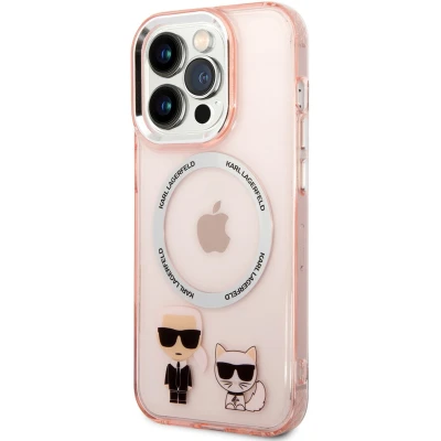 Afbeelding van Karl Lagerfeld KLHMP14LHKCP hoesje voor iPhone 14 Pro hardcase roze Karl&amp;Choupette Aluminium Magsafe