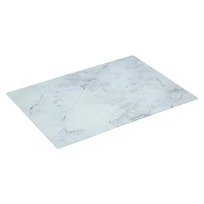 Afbeelding van Snijplank rechthoek wit met marmer print 40 x 30 cm van glas Snijplanken