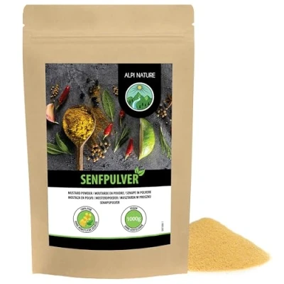 Afbeelding van Alpi Nature Mosterdpoeder (1 kg) mosterdmeel 100% natuurlijk puur uit mosterdkorrels mosterdzaad gedroogd en gemalen zonder additieven veganistisch