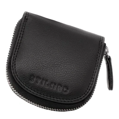 Afbeelding van STILORD &#039;Cash&#039; Weense doosje leder vintage munttasje met rits slanke minitasje kleine portemonnee schuddend tasje echt leder, Kleur:zwart