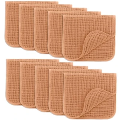 Afbeelding van Comfy Cubs Muslin spuugdoeken, 6 stuks, groot, 100% katoen, handwashandjes, lagen, extra absorberend en zacht, karamel, verpakking van 10 stuks