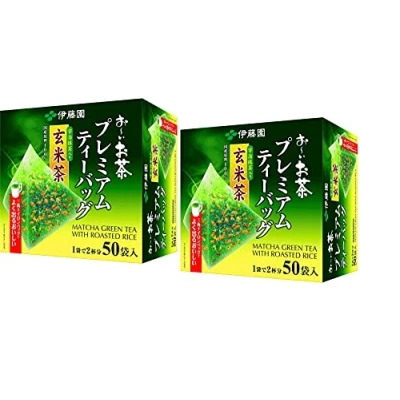 Afbeelding van Itoen O ～ i Ocha Premium Matcha Groene Thee Met Geroosterde Rijst, Japanse Genmaicha Uji en Gegrilde 1,8g Theezakjes, Pak van 2 Dozen (Totaal 100 Zakken), Gemaakt in Japan