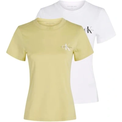 Afbeelding van Calvin Klein Jeans Monologo SLIM TEE 2 PACK Tshirt basic, Dames, Maat: XXS, Muted lime/brilliant white