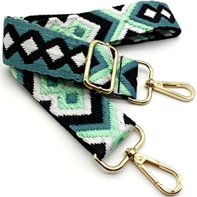 Afbeelding van Verstelbare schouderriem, tas, groen blauw wit, tasriemen om te wisselen, tasriem, breed met karabijnhaak, goud, 80 130 cm, voor dames, moderne handtas, 3,8 38