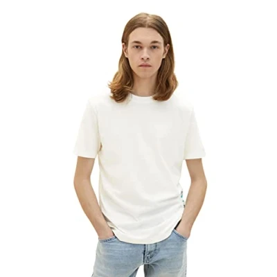 Afbeelding van Tom Tailor Denim heren 1036963 T Shirt, 12906 Wool White, M
