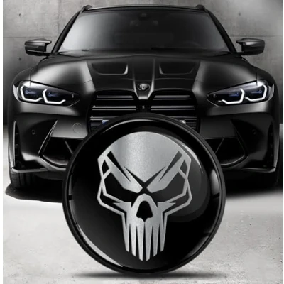 Afbeelding van Biomar Labs Afstemmingsbadge met voorkap, 82 mm, compatibel BMW embleem 51148132375 zwart zilver schedel EO 19
