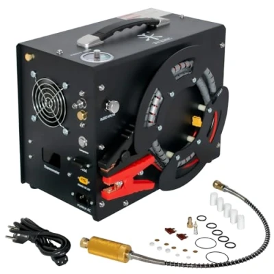 Afbeelding van TUXING PCP luchtcompressor,4500Psi 30Mpa hogedrukluchtpomp, ingebouwde DC12V/AC120V stroomomvormer, auto stop, olie en watervrij, Paintball duiktank compressorpomp (TXES062)