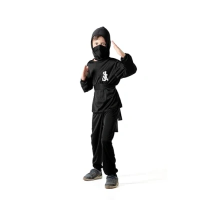 Afbeelding van Fiori Paolo Zwart Ninja Kinderkostuum L (7 9 jaar)