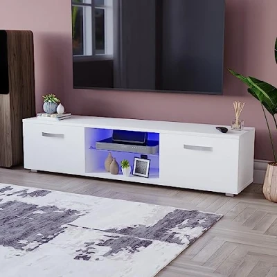 Afbeelding van Vida Designs Cosmo LED TV Unit 2 Deur Modern Gloss Matte MDF Woonkamer Kast Media Stand Furntiure RGB Licht Wit 160 cm