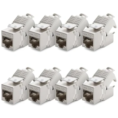 Afbeelding van deleyCON 8x CAT6a Keystone Jackmodule Patchkabel Netwerkkabel Verbinder STP Afscherming RJ45 Bus Netwerkdoos Patchpanel Keystonemount Uitbreiding