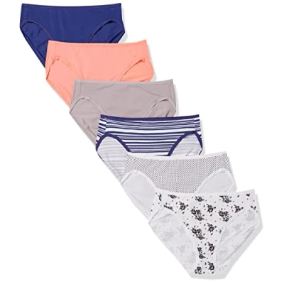 Afbeelding van Amazon Essentials Women&#039;s Katoenen hoge onderbroek met pijpen (verkrijgbaar in grote maten), Pack of 6, Bloemig/Stippen/Streep/Veelkleurig, L