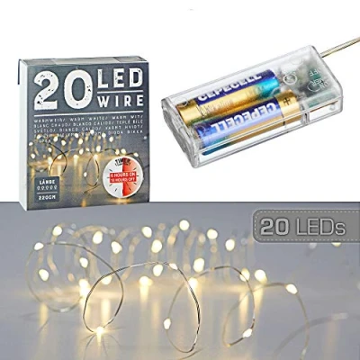 Afbeelding van Draadverlichting lichtsnoer met 20 lampjes warm wit op batterij 220 cm timer Lichtsnoeren