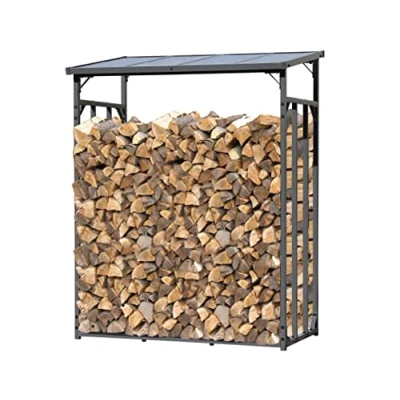 Afbeelding van QUICK STAR Metalen brandhoutrek antraciet 143 x 70 185 cm tuin brandhoutschuilplaats 1,8 m3 / 2,5 SRM brandhoutlager stapelhulp buiten