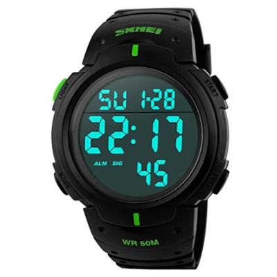 Afbeelding van CakCity Mens Digitale Sport Horloge LED Scherm Grote Gezicht Militaire Horloges Voor Mannen Waterdichte Casual Lichtgevende Stopwatch Alarm Eenvoudige Leger Horloge, Groen, riem