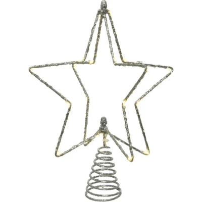 Afbeelding van Lumineo Verlichte kerst piek ster zilver H25 cm 20 leds kunststof kerstboompiek