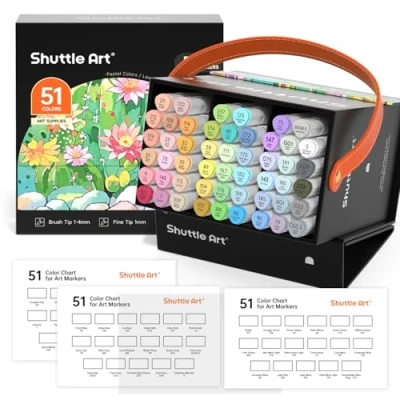 Afbeelding van Shuttle Art Pastel Alcohol Markers Borstelpunt, Dual Tip Brush &amp; Fine Marker Set, 50 Kleuren plus 1 Blender Pennen met Case Perfect voor Illustratie Kinderen Studenten Volwassenen