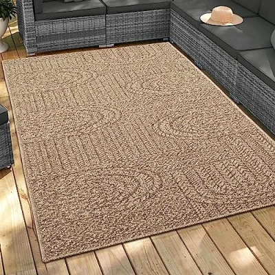 Afbeelding van CARPETIA Buitentapijt voor binnen en buiten, 120 x 170 cm, sisal look, natuurlijk beige, bruin, tuin, terras, balkon, keuken