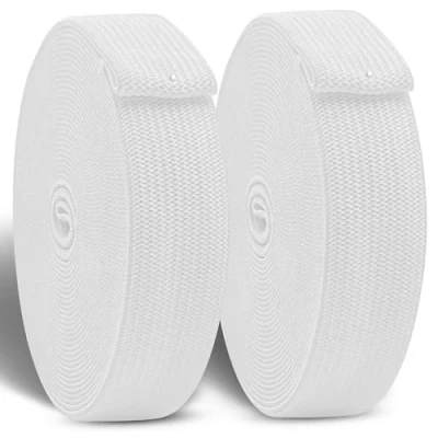 Afbeelding van CZ Store® Elastiek Band SET VAN 2 ✮✮LEVENSLANGE GARANTIE✮✮20MM Breed 15M Lang Rekbaar Polyester Materiaal, Brei Accessoires, Sterk kledingelastiek voor Kleren, Broeken, Wit