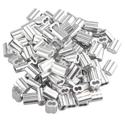Afbeelding van Futheda 100 stks Aluminium Crimping Loop Mouw Clips met Dubbele Ferrules/Gaten voor 2.0mm Kabeldraad Touw Zilver Tone