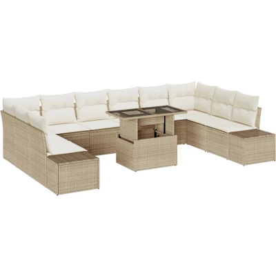 Afbeelding van vidaXL 11 delige tuinsofa set met kussens beige poly rattan