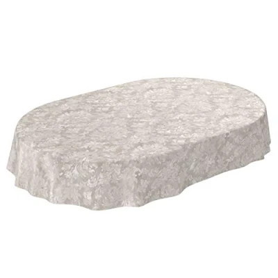 Afbeelding van Wasdoek tafelkleed, afwasbaar tuintafelkleed van tafelzeil, rond, ovaal, rechthoekig, voor binnen en buiten, barok rankenpatroon, lichtgrijs beige, 180 x 140 cm