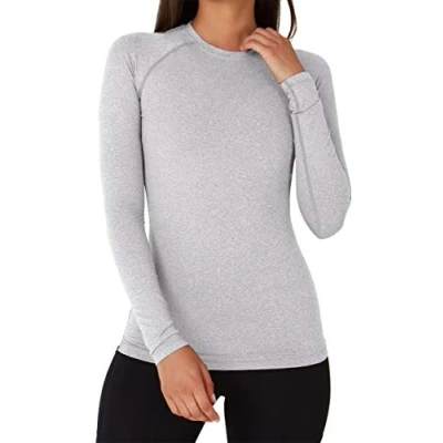 Afbeelding van TCA sportshirt dames lange mouw Thermisch sport shirt Rekbaar fietsshirt Hardloopshirt basislaag Training top vrouwen Licht Grijs, L