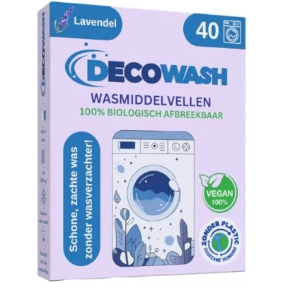Afbeelding van Wasmiddel in Strips (80 Gebruik) Lavendelgeur, Ecologisch, Hypoallergeen, Vegan &amp; Dierproefvrij. Verzachtend Effect, Schone Zachte Kleding, Zonder de Planeet te Vervuilen.