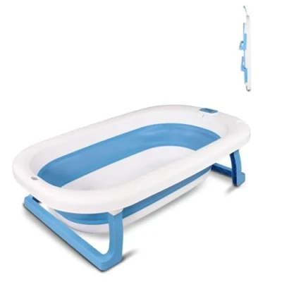 Afbeelding van Mobiclinic Bubba Kinderbadje Babybadjes Opvouwbaar Bath bucket Compact bad kinderen Antislip Met poten Inclusief afvoerpijp Blauw