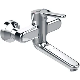 Afbeelding van Ideal standard ceraplus 2 wandkraan met draaibare uitloop 15cm metalen greep 11cm hoh niet afsluitbare koppelingen chroom bc115aa