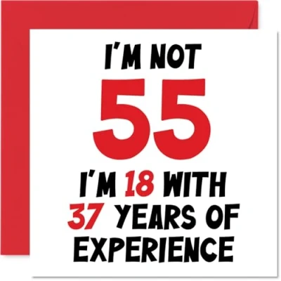 Afbeelding van 55e verjaardagskaart voor vrouwen mannen niet 55 ik ben 18 met 37 jaar ervaring grappige vijfenvijftig vijfenvijftigste gelukkige mama papa opa oppasvriend, 145 mm x humor grap wenskaarten