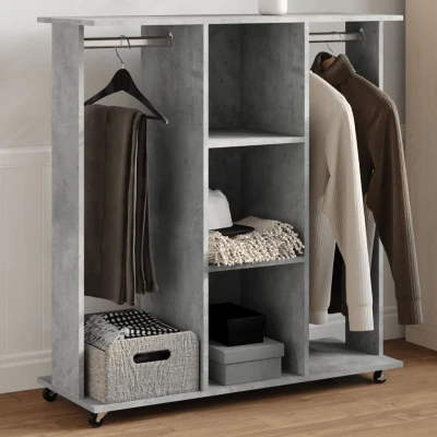 Afbeelding van vidaXL Kledingkast met wielen 102x38x110 cm bewerkt hout betongrijs