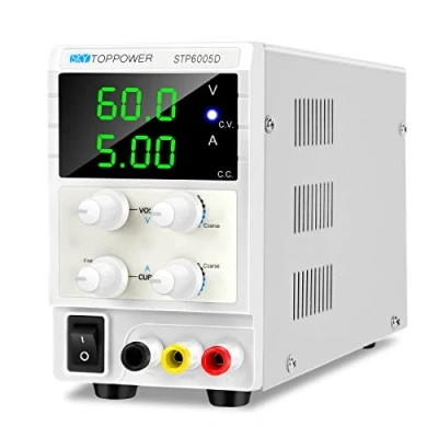 Afbeelding van Laboratoriumvoeding, 0 60V / 5A gelijkstroombron Variabele DC desktopvoeding 3 cijferig LED display met krokodillenkabels, EU voedingskabel voor onderzoek, reparatie, doe het zelfgereedschap CC CV