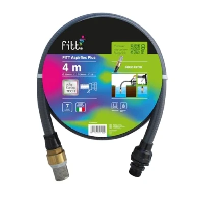 Afbeelding van FITT ASPIRFLEX PLUS 4 m Waterzuigslang, voor aansluiting op pompen, met unieke technologie en messing filter, grijs