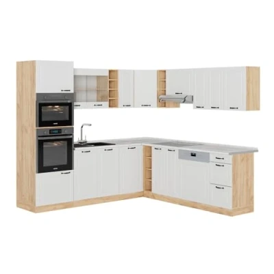 Afbeelding van Vicco Hoekkeuken R Line, Wit landhuis/gouden eik, 237 x 247 cm , WB Marmer