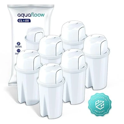 Afbeelding van Aquafloow Class Waterfilterpatronen voor Waterkan, Filterpatroon, Vermindering van Microplastics, Chloor, Kalkaanslag en Onzuiverheden Vervanging Brita Classic, Dafi Family 6 Stuks