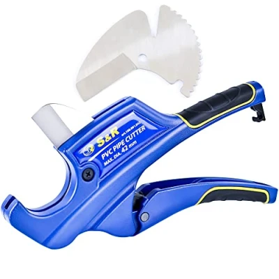 Afbeelding van S&amp;R Buisschaar met 2 messen, pijpschaar voor kunststof buizen tot 42 mm (1 5/8 inch) van PVC, CPVC, PE X, PE, PP R, roestvrij stalen lemmet HRC 54, ergonomische handgrepen, reservemes