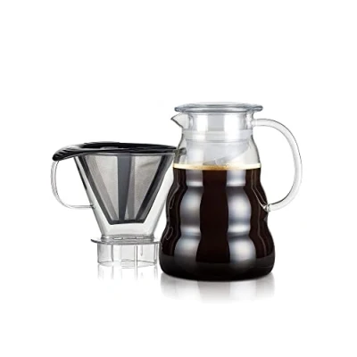 Afbeelding van Bodum Melior Roestvrij staal fijnmazig permanent filterkoffiezetapparaat 8 kopjes met Tritan filterhouder, glas, transparant, 15 cm