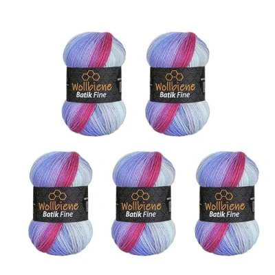 Afbeelding van 5 x 100 g Wollbiene Batik Fine 500 gram wol met kleurverloop meerkleurige breiwol haakwol (2000 bessenpaars)