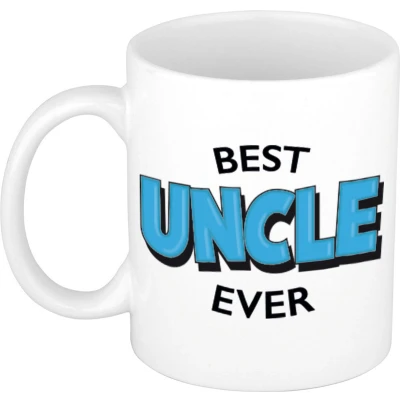 Afbeelding van Best uncle ever cadeau koffiemok / theebeker wit met blauwe letters 300 ml feest mokken