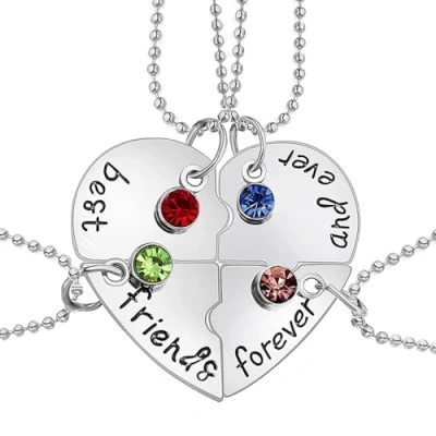 Afbeelding van EQLEF® 4 STKS Legering Zilver Vriendschap Ketting Kan Hart bedroefd Geschreven Letters beste vrienden voor altijd en altijd, Metaal