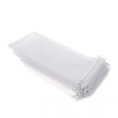 Afbeelding van 50 witte organza zakjes afmetingen 26 cm x 6 ideaal voor lange voorwerpen (waaiers, pennen, wit)