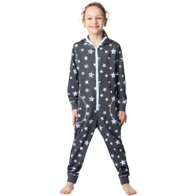 Afbeelding van Merry Style Kinder Pyjama ronde hals lange mouwen broek met zakken Katoen MS MS10 223 PJ Grau Blaue Sterne 110 116