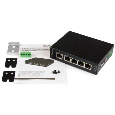 Afbeelding van StarTech.com 5 poorts onbeheerde industriële gigabit Ethernet switch op een DIN rail / wand monteer