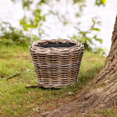 Afbeelding van Bloempot Drypot rattan round grey 36X28 cm Van der Leeden