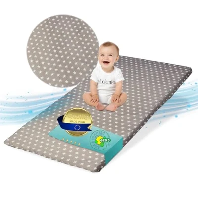 Afbeelding van Best For Kids Kindermatras 70 x 140 cm, inklapbaar kindermatras, babybedmatras rolmatras, reisbed schuimmatras kinderbedmatras met microvezel overtrek (grijs)