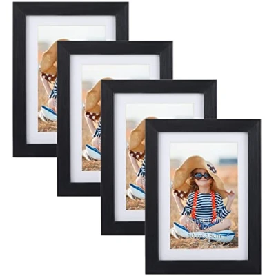Afbeelding van fotolijst zwart met glasplaat 10x15 cm, set van 4