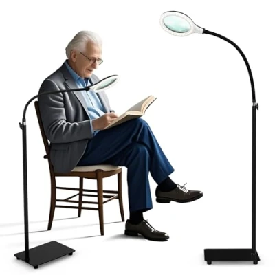 Afbeelding van Delixike vergrootglas met licht en standaard, vergrootlamp flexibele zwanenhals, dimbare 54 stks LED voor senioren lezen Craft Close work