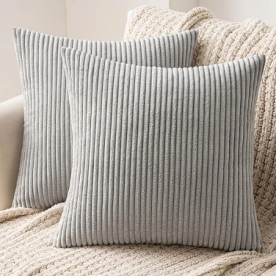 Afbeelding van MIULEE Set van 2 kussenslopen, corduroy, decoratieve kussensloop, bankkussen, sierkussen met verborgen ritssluiting, 45 x cm, lichtgrijs