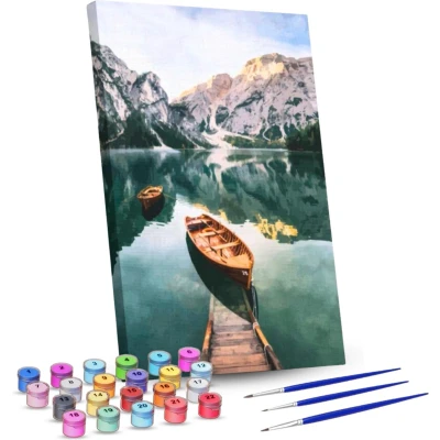 Afbeelding van Rubye® Schilderen op Nummer Volwassenen Meer en Bergen Inclusief Penselen Canvas Schildersdoek Kleuren 40x50cm