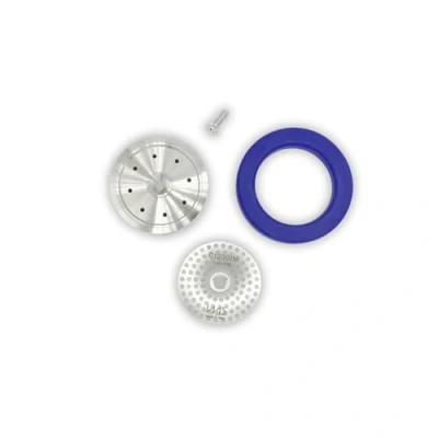 Afbeelding van roestvrijstalen precisiekit compatibel met dubbele Boiler Breville/Sage. IMS precisiescherm, douchehouder, siliconen pakking. Past 900 serie, Oracle, Dual